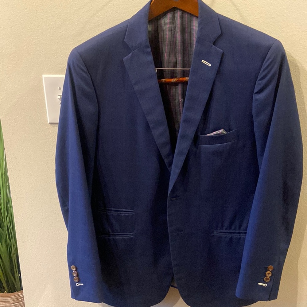 Tom James Custom Sportcoat- Royal Blue Windowpane- Size 42 Chest